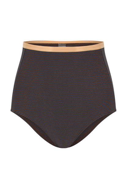 Bellina High Waist Bikini Bottoms Bronze Stripes