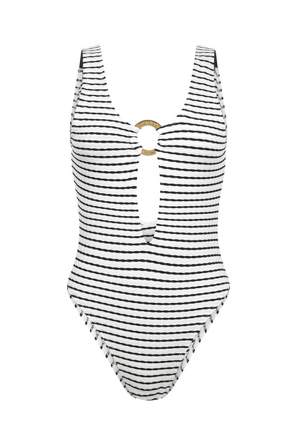 Gonio One Piece Swimsuit Black &amp; White Stripes